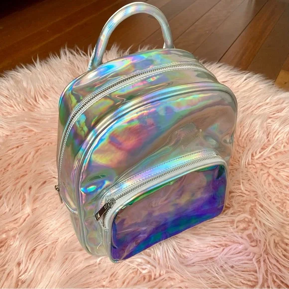 nwot holographic bag silver mini backpack purse Bags | Nwot Iridescent Shoulder Bag Silver Holographic Mini  main image 2